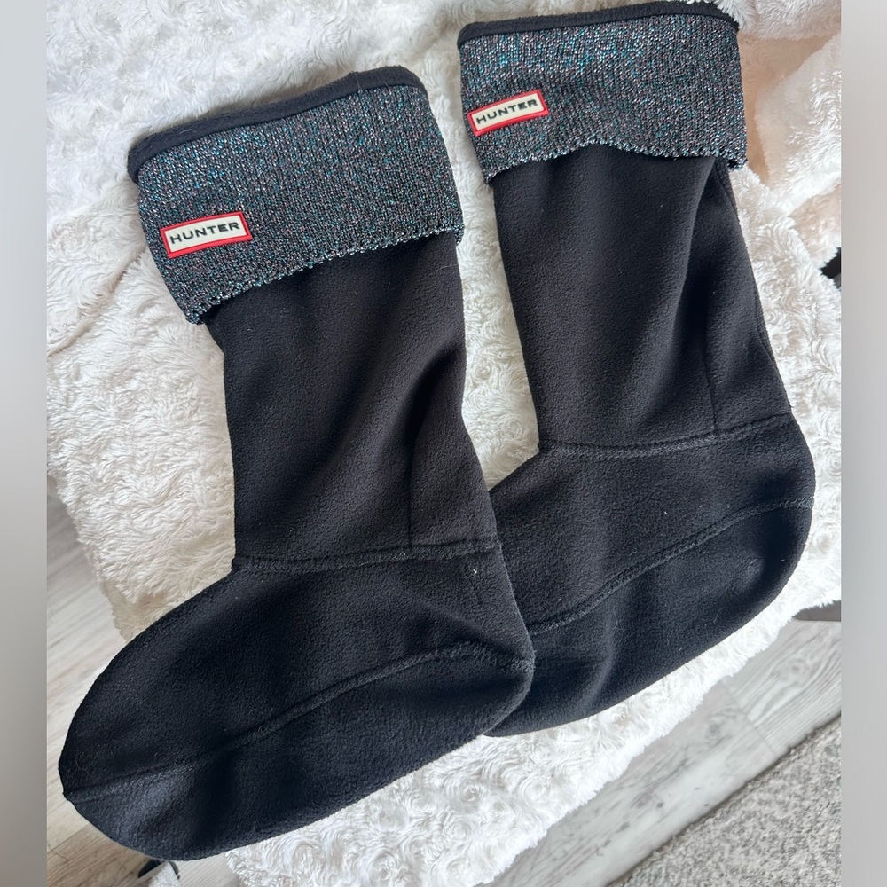 Hunter Boot Socks Original Tall Black Glitter Cuff Size Medium